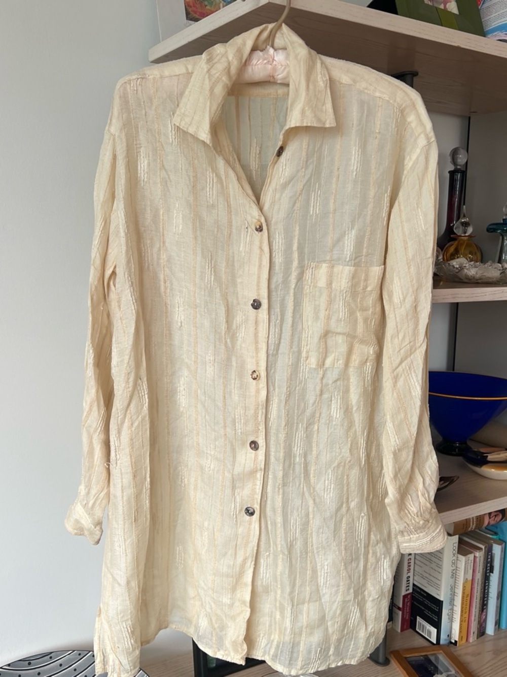 Victoire Paris Oversized Edwardian Vintage 80’s-90’s Silk Cream Textured Shirt M